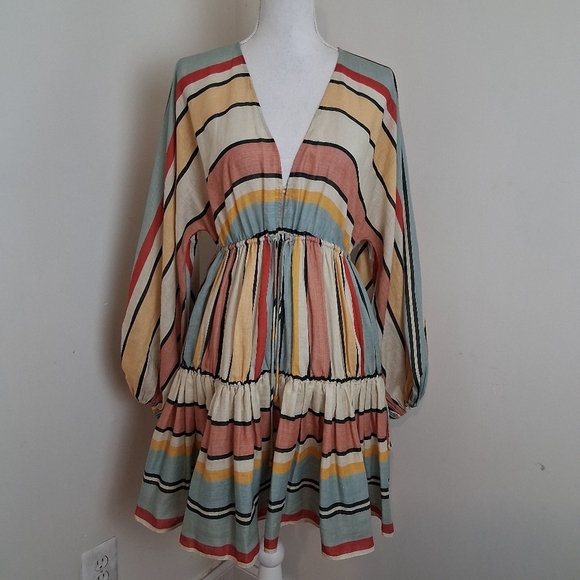 Zimmerman Cassia Draw Stripe Mini Linen Dress Size 2 - Picture 12 of 15